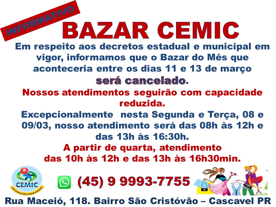 Informativo Bazar CEMIC 08.03.2021